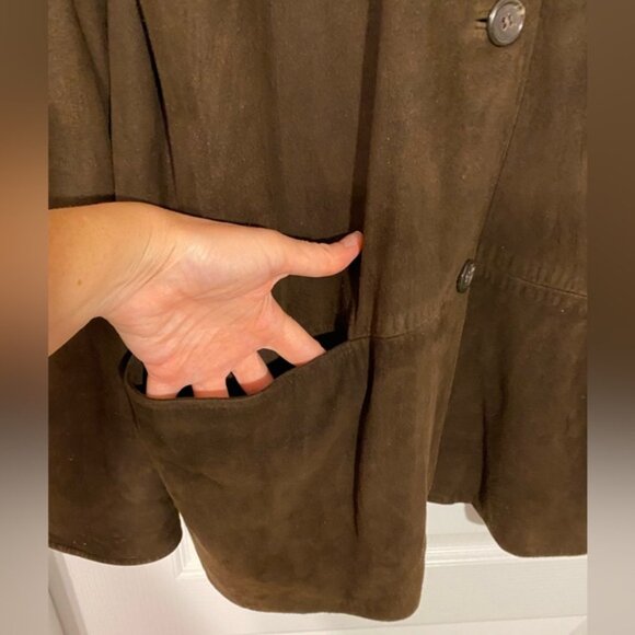 Vintage J. Crew SUEDE Leather Button Up Car Coat, Dark Brown, SOFT, Men’s Large - Picture 4 of 12